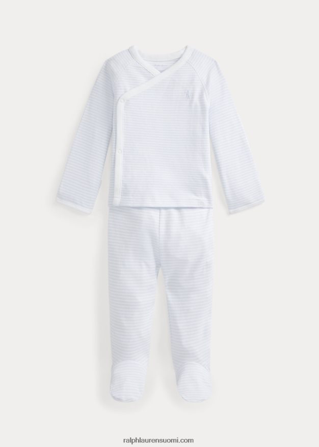 Ralph Lauren vauva raidallinen puuvillainen toppi & housutsetti 0Z24ZR7798 beryllinsininen/valkoinen