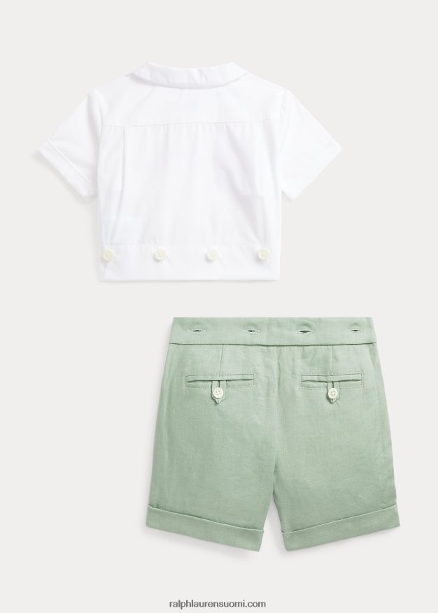 Ralph Lauren vauva smokkipuuvillainen paita & pellava lyhyt setti 0Z24ZR7808 vaaleanvihreä/valkoinen