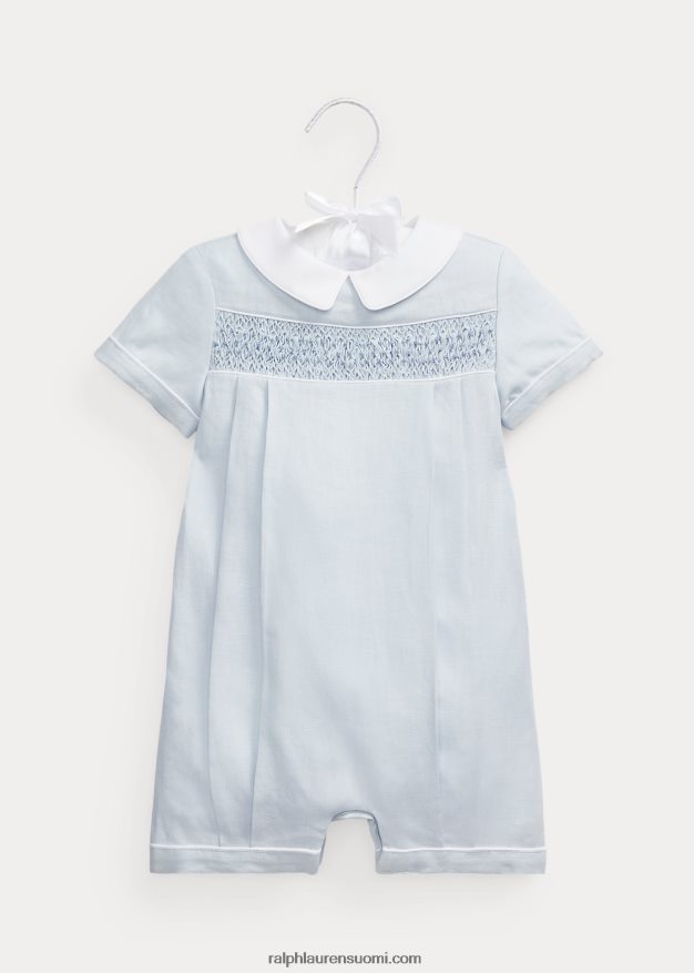 Ralph Lauren vauva käsin smocked pellavakupla shortall 0Z24ZR10028 berylinsininen