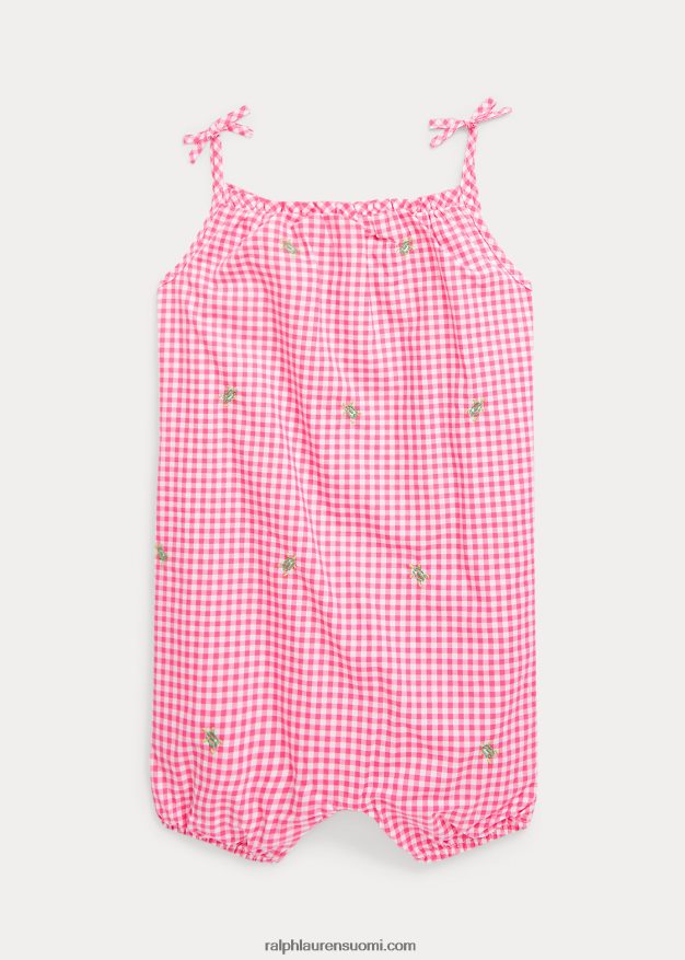 Ralph Lauren vauva kilpikonna puuvilla popliinikupla shortall 0Z24ZR10026 pinkki/valkoinen