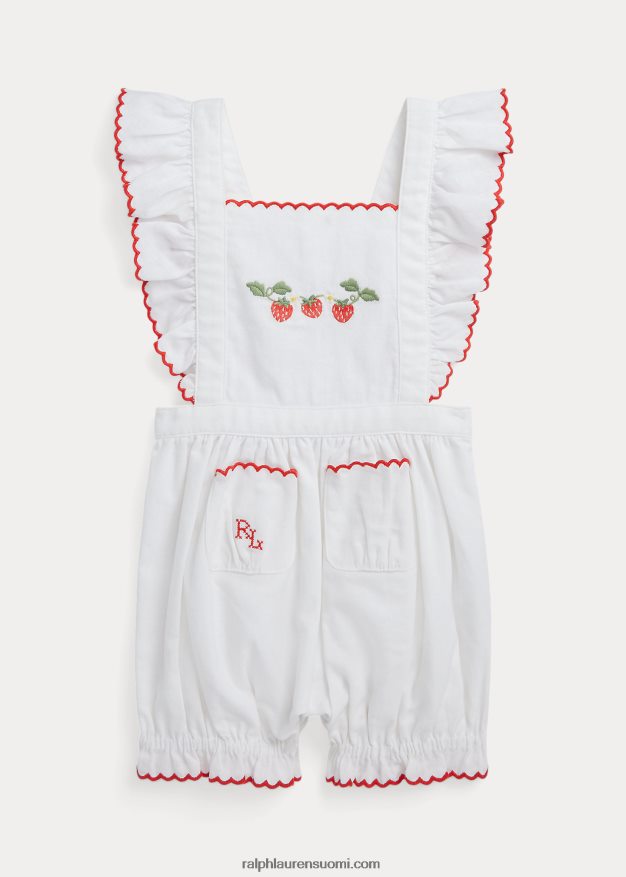 Ralph Lauren vauva mansikka pellava-puuvillakupla shortall 0Z24ZR10024 valkoinen