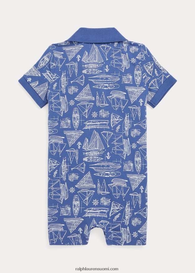 Ralph Lauren vauva purjeveneprintti puuvillaverkkopolo shortall 0Z24ZR8141 purjehtiva sininen printti