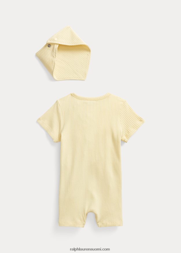 Ralph Lauren vauva puuvillainen resorihousu ja ruokalappusetti 0Z24ZR7833 t-linnun keltainen