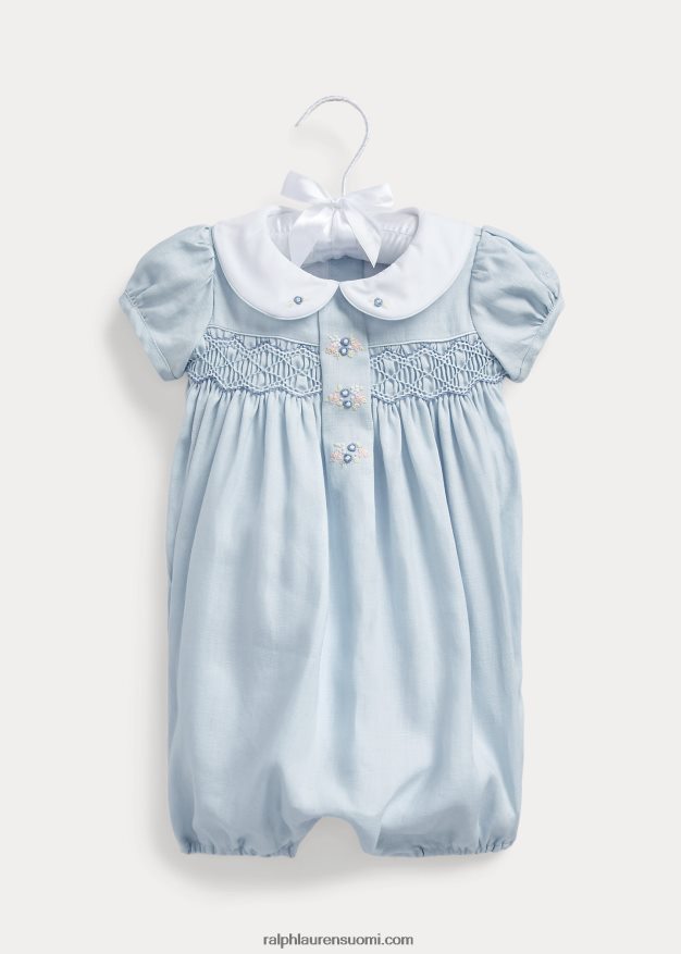 Ralph Lauren vauva smocked pellavakupla shortall 0Z24ZR7687 berylinsininen