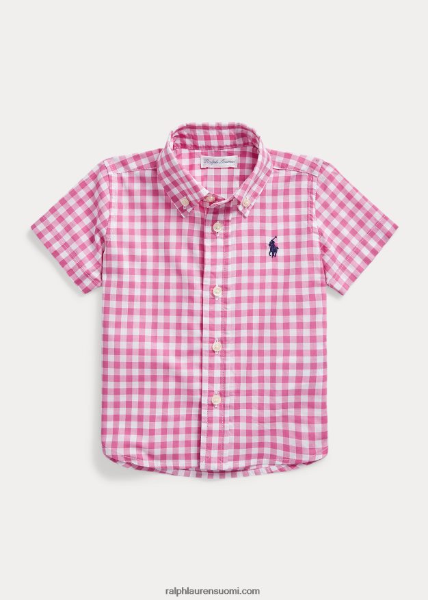 Ralph Lauren vauva gingham puuvillasta valmistettu lyhythihainen paita 0Z24ZR7887 lomakeskus ruusu/valkoinen