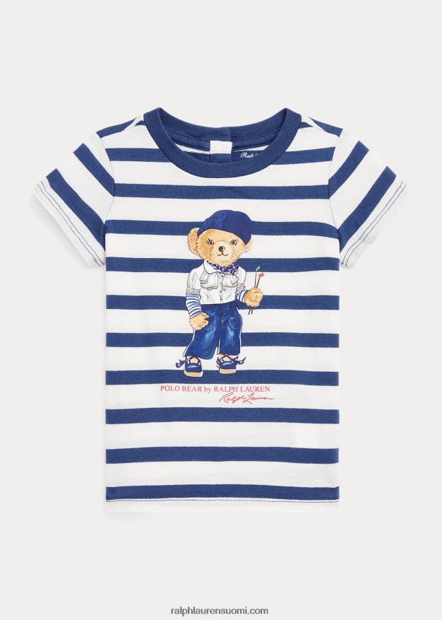 Ralph Lauren vauva poolokarhu raidallinen puuvillapaita 0Z24ZR8251 kannenpesuaine valkoinen/yölaivasto